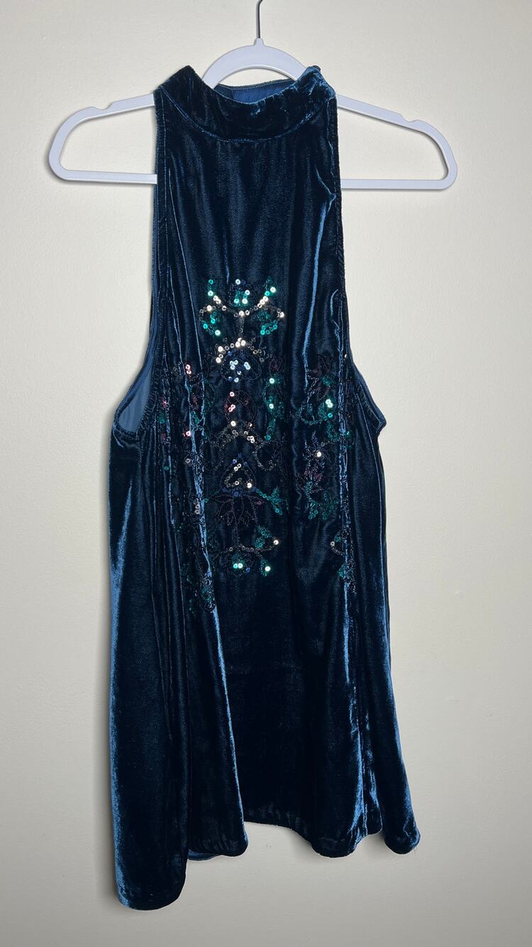 Free People Navy Velvet Sequin Swing Mini Dress Dark Fairy Whimsigoth Indie XS